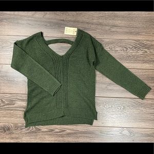 Green Pink Rose Sweater NWT